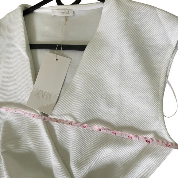 Zara Twill Wrap Dress M Oyster White Sleeveless V‑Neck Buckle Ruched NWT - Picture 12 of 13
